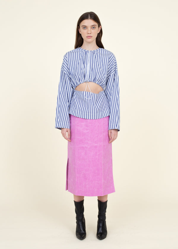 Gathered Front Tunic, Blue Stripe