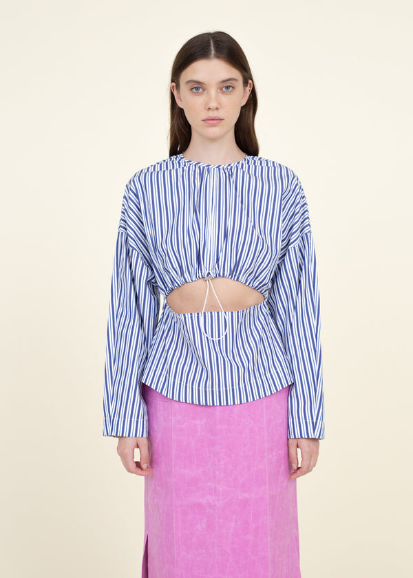 Gathered Front Tunic, Blue Stripe