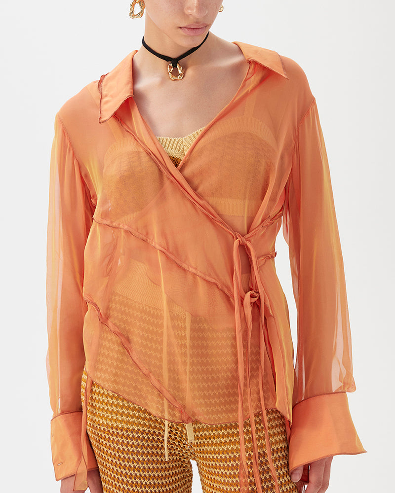 Yuri Shirt Silk Chiffon Sunset Orange